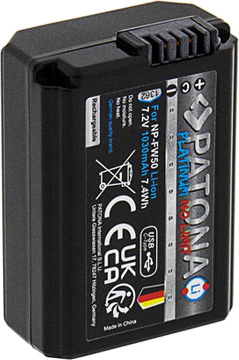 Actual product image Patona Platinum USB-C Sony NP-FW50 (Camera battery)