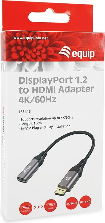 Image du produit equip Adaptateur Displayport->HDMI 1.2 mâle/femelle 4K/60Hz gris (HDMI, 15 cm)