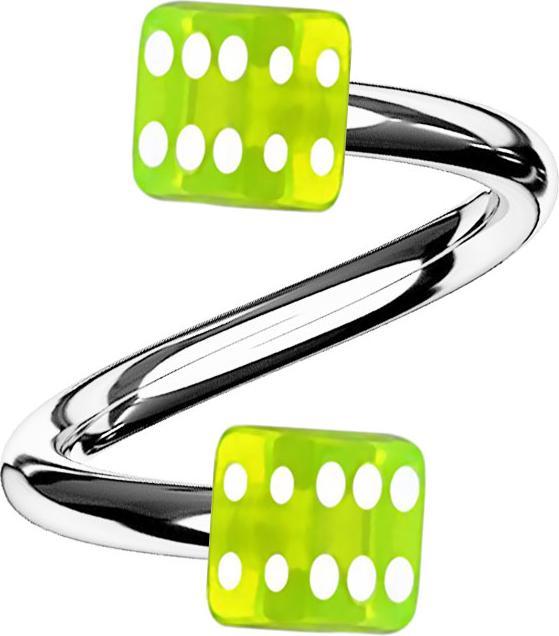 Produktbild Star Piercing Micro Spirale silber mit zwei Würfel grün transparent (ohne Messing, Chirurgenstahl 316L, Kunststoff)