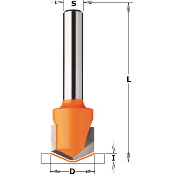 CMT, Punte per fresa, 715.002.11 V-Nut-Fräser 135° für Alucobond-Schaft 6 mm