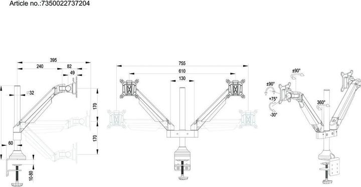 Produktbild Multibrackets Tischhalterung Gas Lift Arm Dual (Tisch, 32")