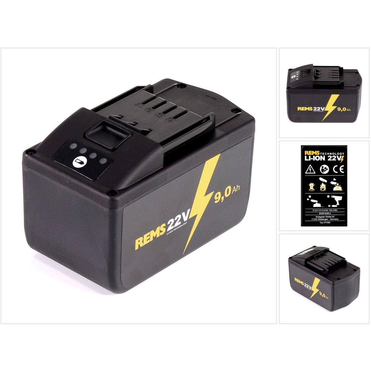 Rems, Werkzeugakku + Ladegerät, Akku Li-Ion 21,6V (22V max) 9,0Ah ( 571583 R22 )