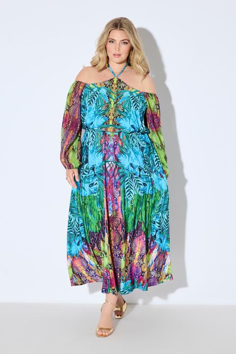 Produktbild Ulla Popken Offshoulder-Maxikleid, Chiffon, blickdichtes Unterkleid (50)