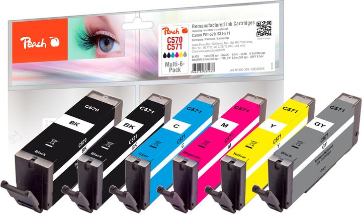 Produktbild Peach Tintenset Canon 570/571L, Multi-6-Pack BK/PBK/C/M/Y/G (BK, C, G, M, PBK, Y)