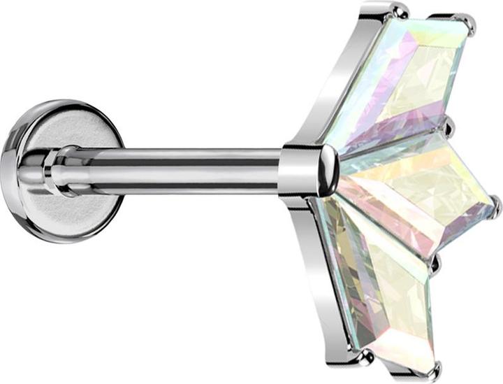 Actual product image Star Piercing Micro Threadless Labret silber Fächer silber drei Diamant Kristalle multicolor (without brass, Titanium)