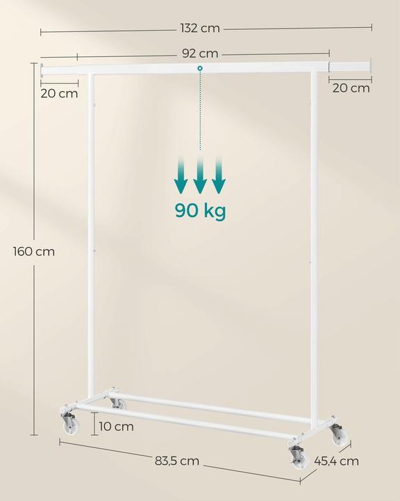 Produktbild Songmics Rollgarderobe weiss Metall 92,0 - 132,0 x 160,0 cm