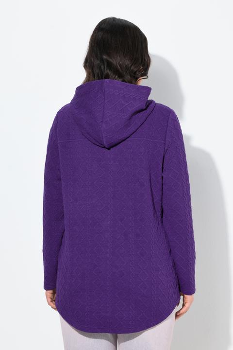 Image du produit Ulla Popken Veste à capuche, motif torsadé et boutons-pression. Dos plus long. (46, 48)