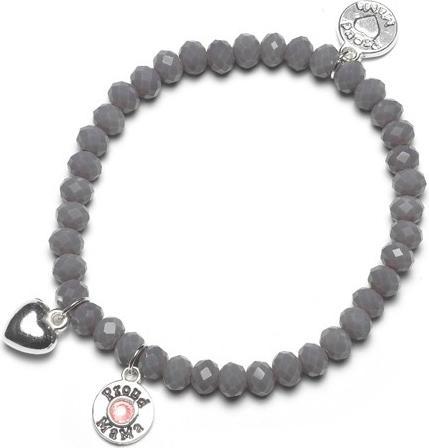 Proud MaMa Armband, Herz Grau (Glasperlen auf elastischem Band)