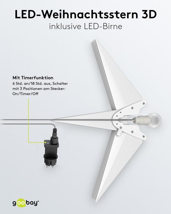 Produktbild Goobay LED-Weihnachtsstern 3D, Ø 56 cm, 4,5-V-Aussentrafo