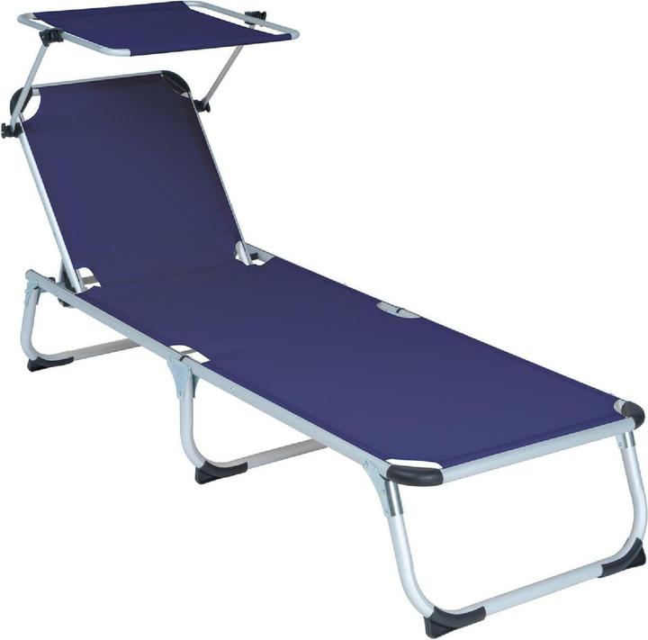 Actual product image VCM Sonnenliege Sonnendach Blau 187x58x30 cm Alu Campingliege klappbar (187 cm)