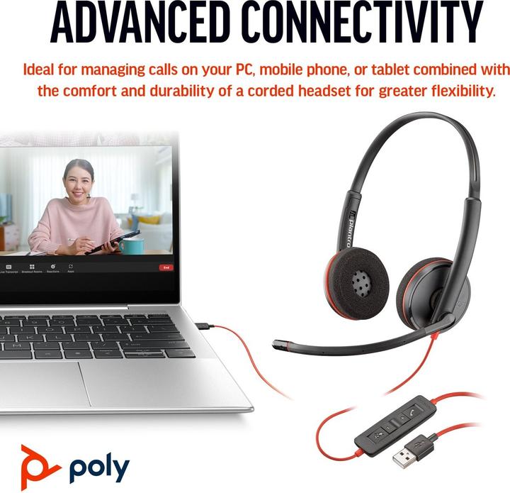 Image du produit Poly Blackwire 3220 + USB-C/A Adapter (Filaire, USB-C)
