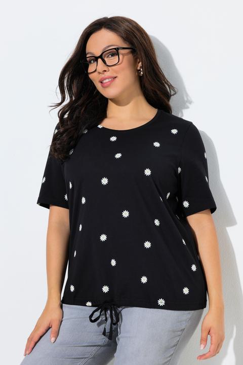 Actual product image Ulla Popken Daisy Print Short Sleeve Drawstring Tee (62)
