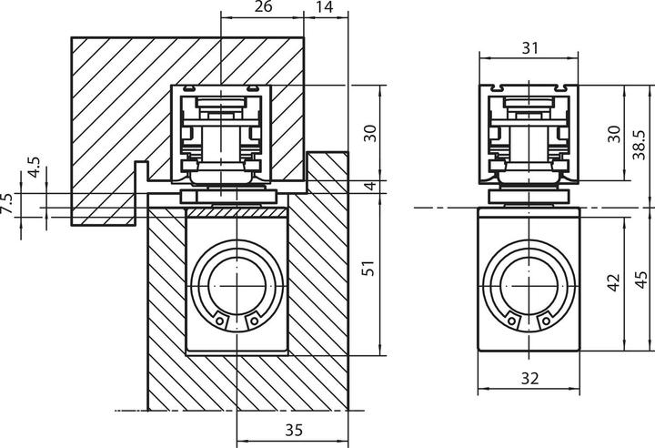 Actual product image Geze Boxer ISM guide rail for 2-leaf doors (Entrance door, French window, Room door, Wooden door, Indoor)