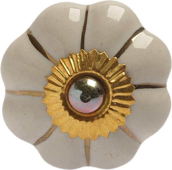 Tranquillo Möbelgriff handgemacht Ø 4 cm, Weiss/Gold