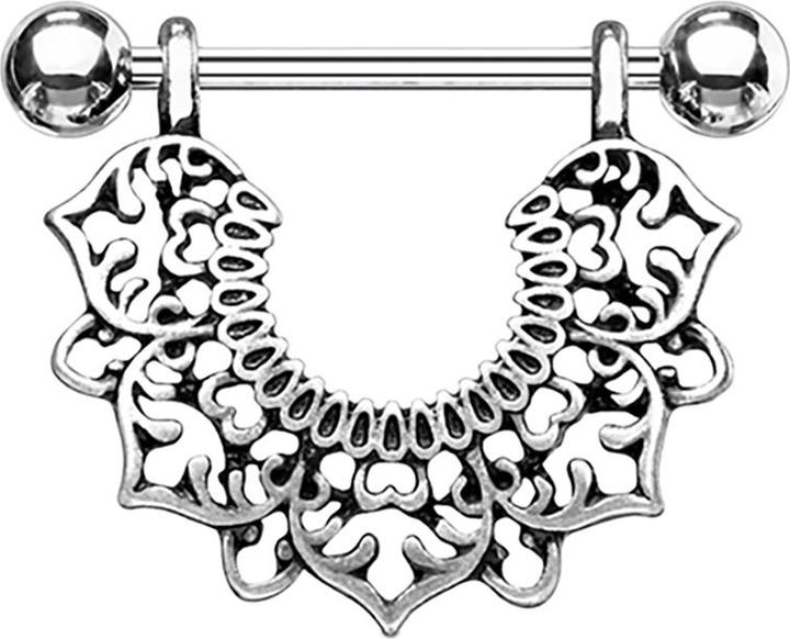 Produktbild Star Piercing Barbell silber mit zwei Kugeln filigrane Blume (Messing, Chirurgenstahl 316L)