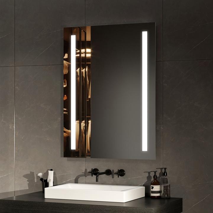 Actual product image Emke Bathroom Mirror With Lighting 60*80cm, Cool-White6500K, Dimmable, Wall Switch (80 x 60 cm)