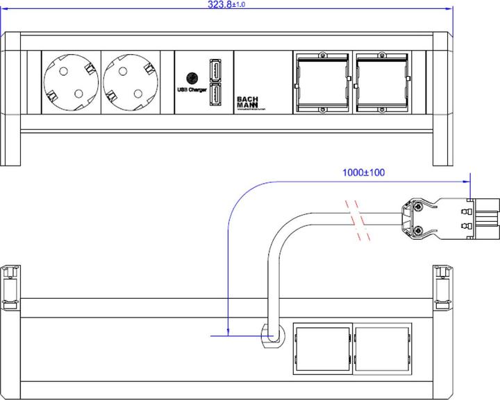 Actual product image Bachmann DESK 2xCEE7/3 1xUSB Charger (2 x, CEE 7/3, 1 m)
