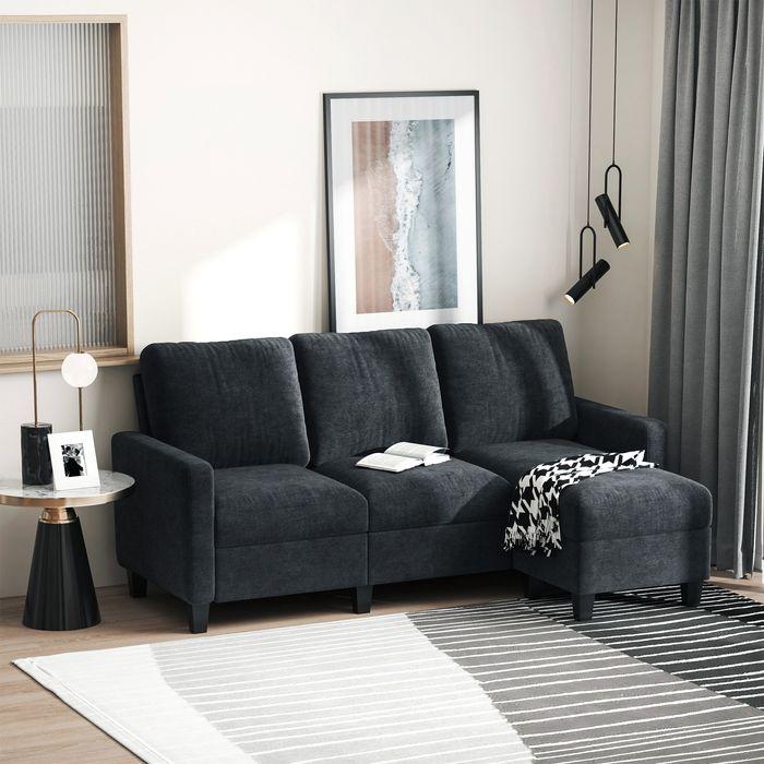 Actual product image Swisshandel24 Corner sofa Fabric sofa Corner sofa set with reversible chaise longue L-shape Dark grey 197 x 139 x (Corner sofa)