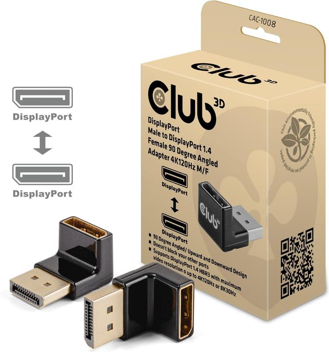 Produktbild Club 3D Club3D Adapter DP > DP 1.4 90° abgewikelt 4K@120Hz St/Bu retail (10.50 cm)