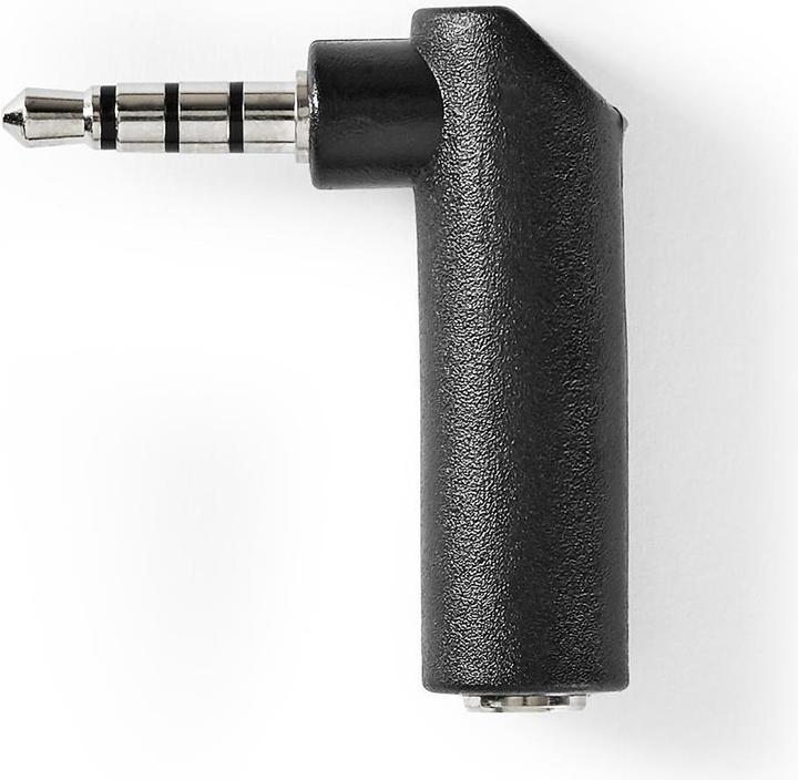 Produktbild Nedis AGB22980BK Stereo-Audio-Adapter mit 3,5-mm-Stecker, 3,5-mm-Stecker, 90-Grad-Winkel, 4-polig, S (Winkeladapter)