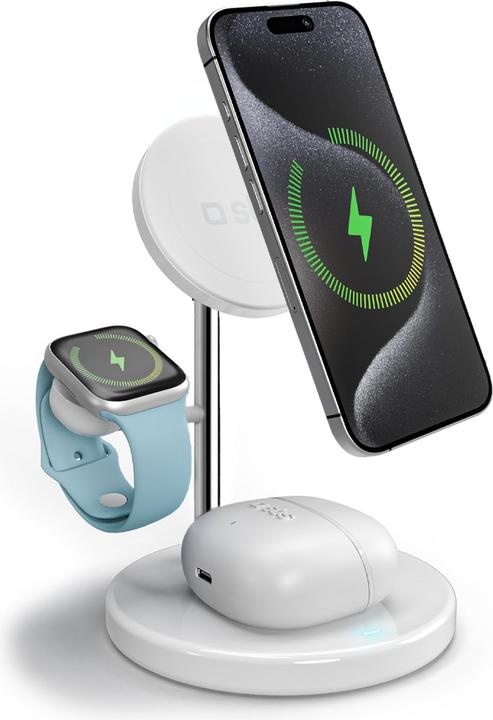 Produktbild SBS Kabellose Qi2 3x1-Ladestation für iPhone 16/15/14/13/12, Android-Smartphones, Apple Watch und kabell (15 W)