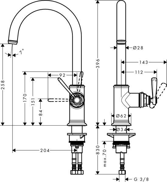 Image du produit hansgrohe Mitigeur monocommande pour évier AXOR MONTREUX DN 15 aspect inox