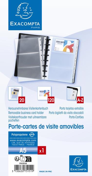 Image du produit Exacompta Livre de cartes de visite A5 pour 120 cartes de visite, noir (16 x 21 cm)