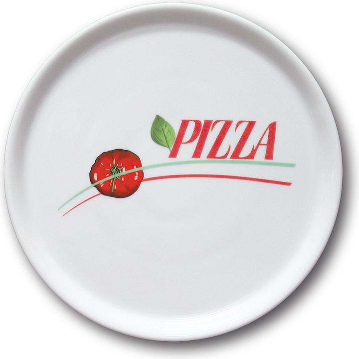Bianco (bianco normale), con una bella immagine decorativa e la scritta PIZZA