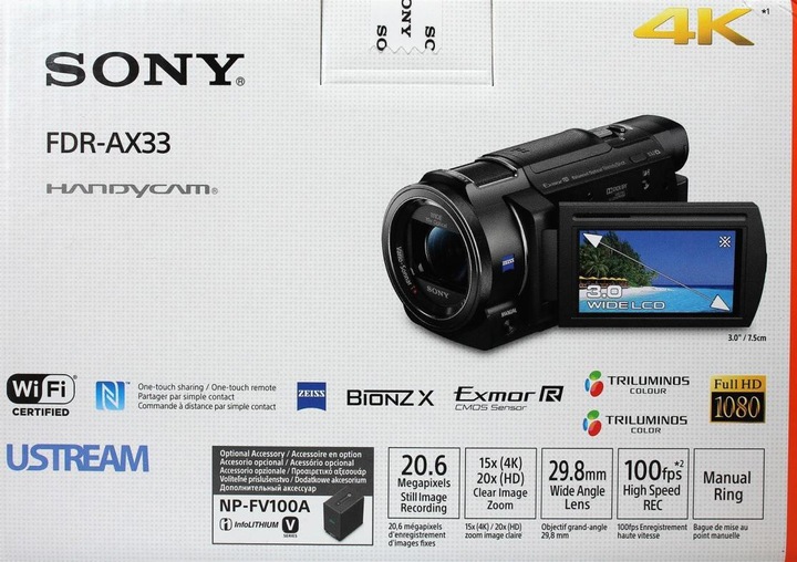 Actual product image Sony Fdr Ax33 (8.29 Mpx, 25p, 10 x)