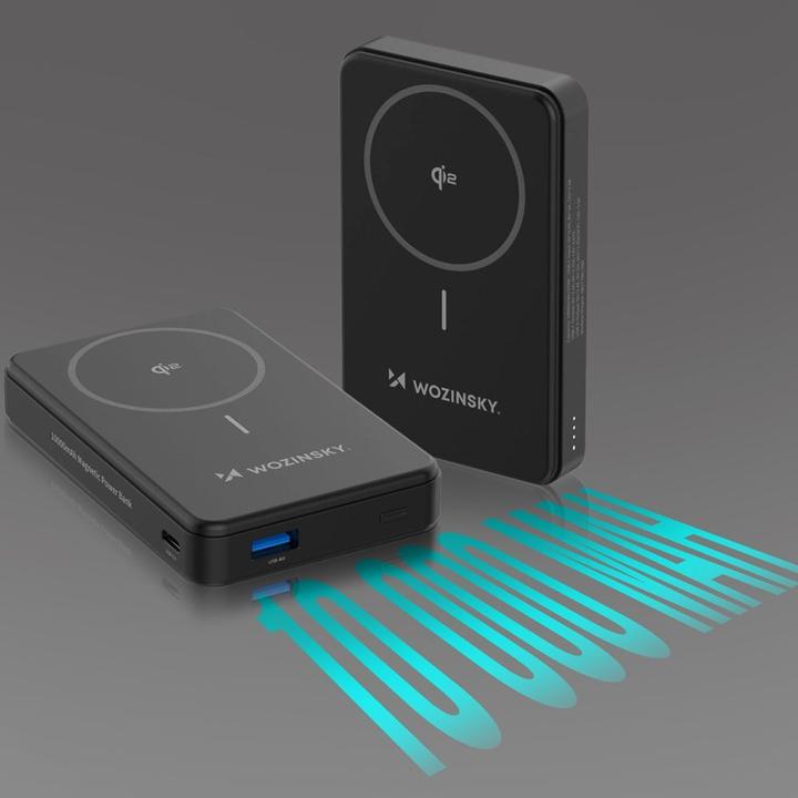 Produktbild Wozinsky Powerbank WLWP-10KA0Y3S 22,5W PD Qi2 10000 mAh, mit Ständer, 1x USB-A, 1x USB-C - schwarz (10000 mAh, 22.50 W, 37 Wh)