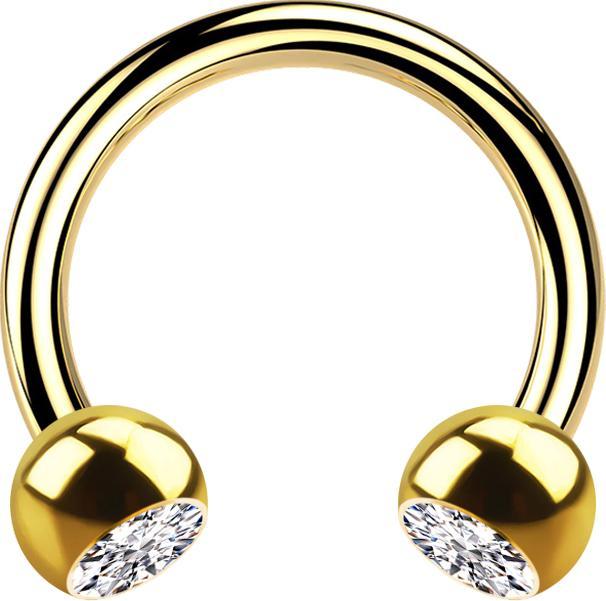 Produktbild Star Piercing Micro Circular Barbell vergoldet mit zwei Kugeln Kristall silber (Chirurgenstahl 316L)