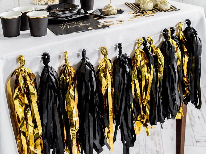 Produktbild Partydeco Girlande Pompons Schwarz und Gold (1 Stück)