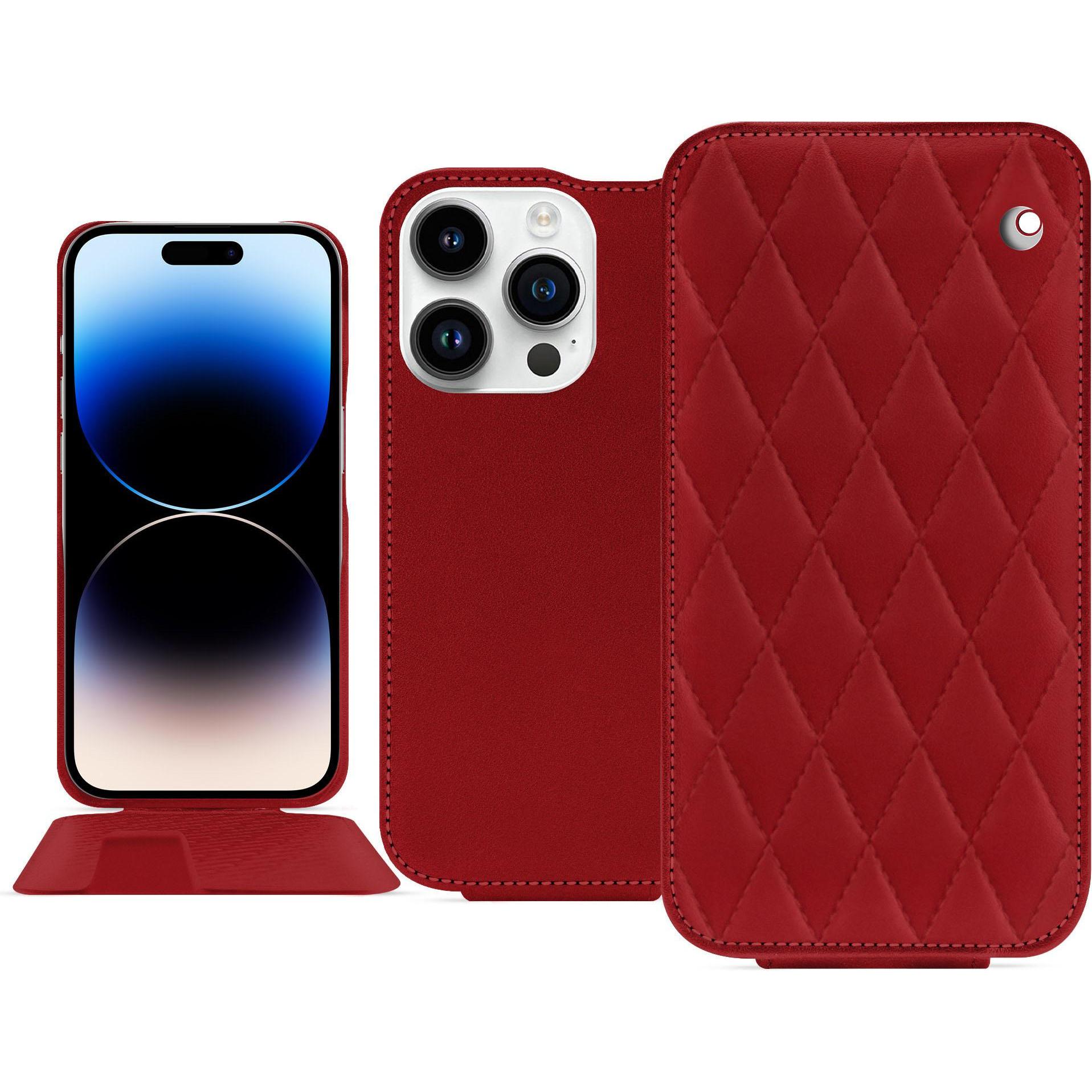 Noreve Lederschutzhülle vertikal (Apple iPhone 15 Pro), Smartphone Hülle, Rot