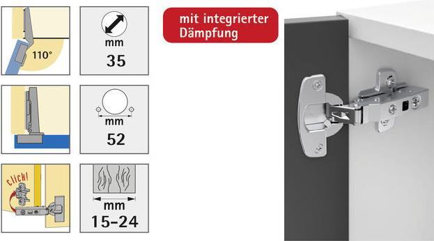 Actual product image Hettich Sensys Topfscharnier mit integrierter Dmpfung, vorliegend 35 mm, 2 Stck