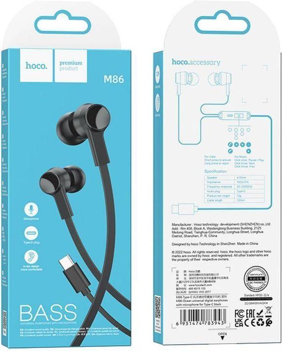 Produktbild Hoco Wired headphones wire earphones Type C with microphone M86 black (Kabelgebunden)