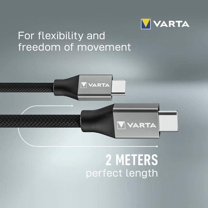 Actual product image Varta Speed Charge & Sync Cable USB Type C to USB Type C (2 m, USB 3.1, 100 W)