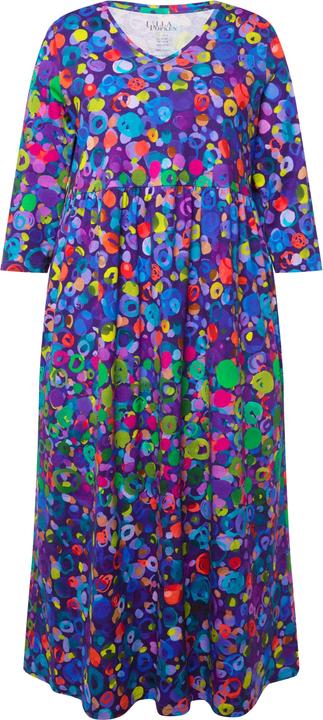 Immagine prodotto Ulla Popken Maxi abito in jersey con pallini, taglio svasato, scollo a V e maniche a 3/4 (50, 52)