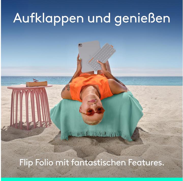 Produktbild Logitech Flip Folio Pale Grey (Schweiz, Apple iPad Air 11 2024, Apple iPad Air 11 2025, Apple iPad Air 2022, Apple iPad Pro 11 2024)