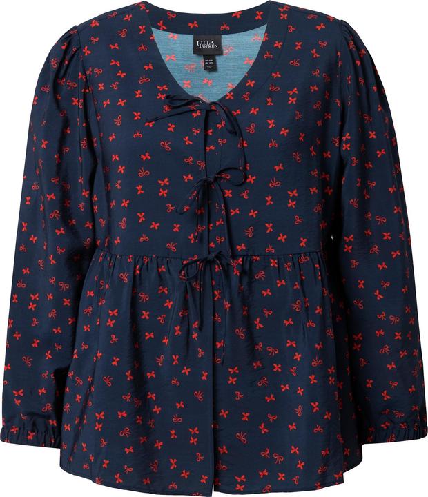 Image du produit Ulla Popken Blouse coupe évasée, imprimé petits noeuds, décolleté en V et manches longues (46, 48)