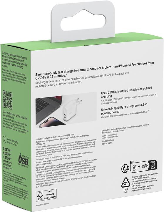 Image du produit Belkin BoostCharge Pro (60 W, 2 ports)