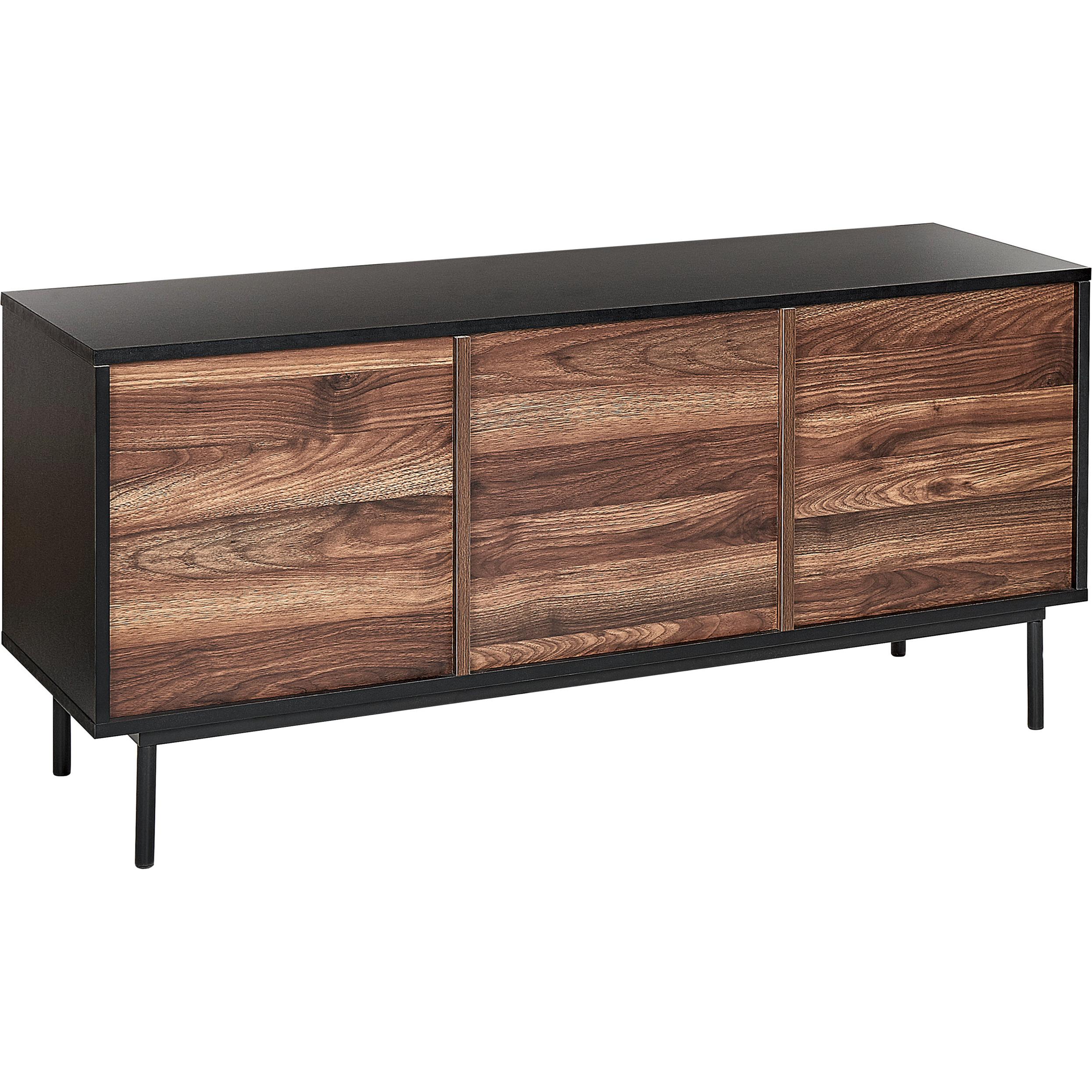 Beliani, Kommode + Sideboard, Sideboard dunkler Holzfarbton / schwarz 2 Schubladen 2 Türen OKLAND (120 x 38 x 55 cm)