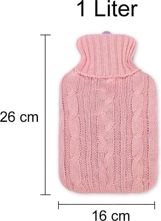 Immagine prodotto ASMI Bottiglia dell'acqua calda, bottiglia da letto con copertura in maglia, 1 litro (1 l, Fiaschetta da letto con coperchio)