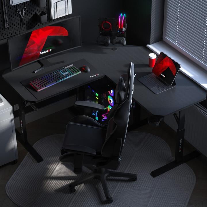 Produktbild Huzaro Verstellbarer Eck-Gaming-Schreibtisch Hero 7.3 Schwarz 140 cm