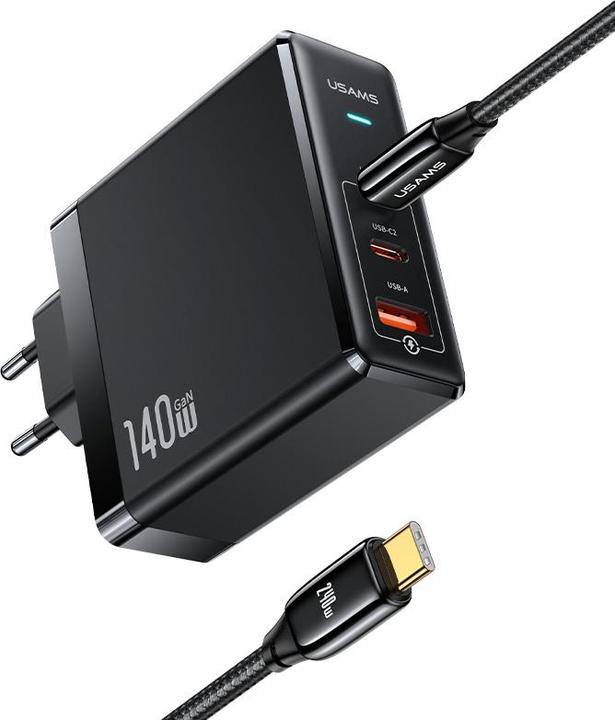 Actual product image Usams US-UM Fast Charger Kit--UM Series (US-CC168 EU T52 140W ACC GaN Fast Charger+US-SJ581 U82 Type-C To (140 W)