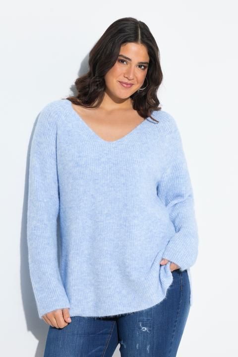 Actual product image Ulla Popken Long Sleeve V-Neck Ribbed Knit Sweater (62)