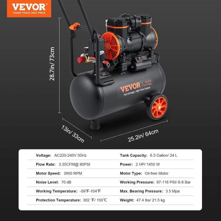 Image du produit Vevor Compressore d'Aria Silenzioso (24 l)