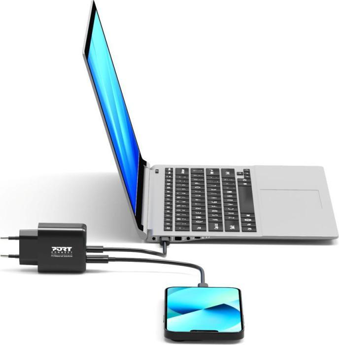Image du produit Port Designs Alimentation USB GaN USB A + USB C 65W avec câbles (65 W, 2 ports)