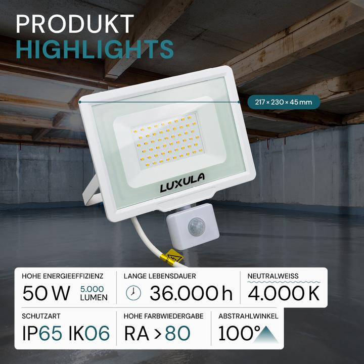 Produktbild Luxula LED-Fluter mit Bewegungsmelder (5000 lm, IP65)