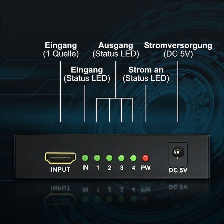 Produktbild Hermex HDMI Splitter HDMI-Splitter-Box HDMI Verteiler HDMI-Signal-Splitter
