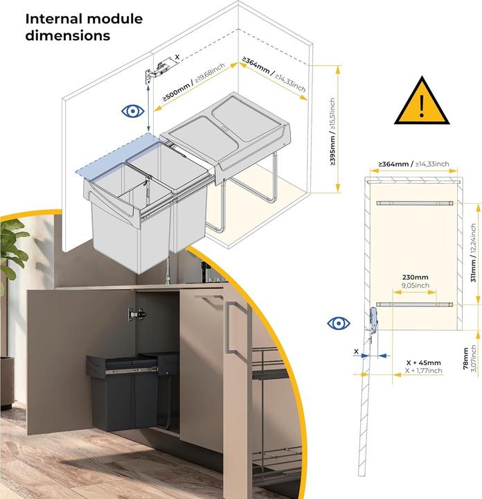 Actual product image Emuca Kitchen waste bin, 2 x 20L (40 l)